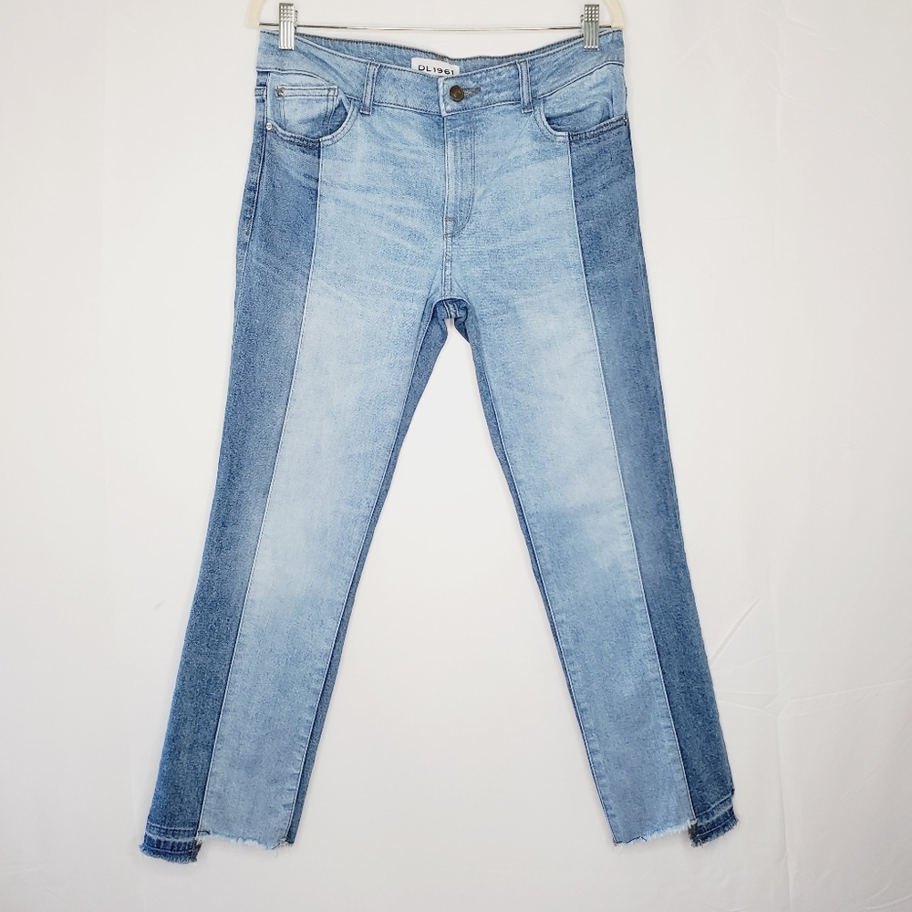 DL1961 Mara Straight Ankle Jeans Size 30 Raw Hem Color-block Stretch Denim